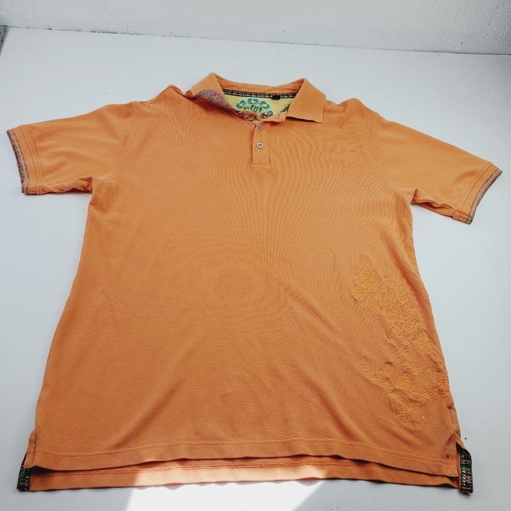 Robert Graham Polo Shirt Embroidered Orange Classic Fit Adult Size Men's Large